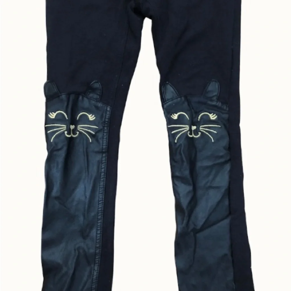 Black Cat Faux Leather Front Embroidered Leggings Kids‎ 5